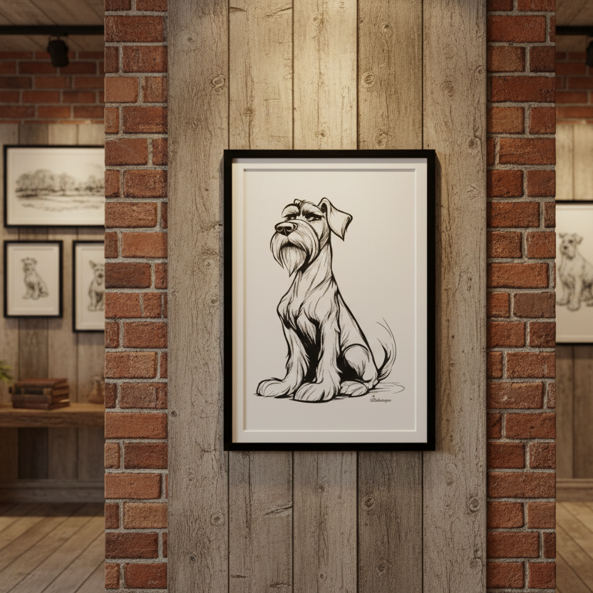 Black Schnauzer Art Poster mit schwarzer Schnauzerfigur im schwarzen  Rahmen