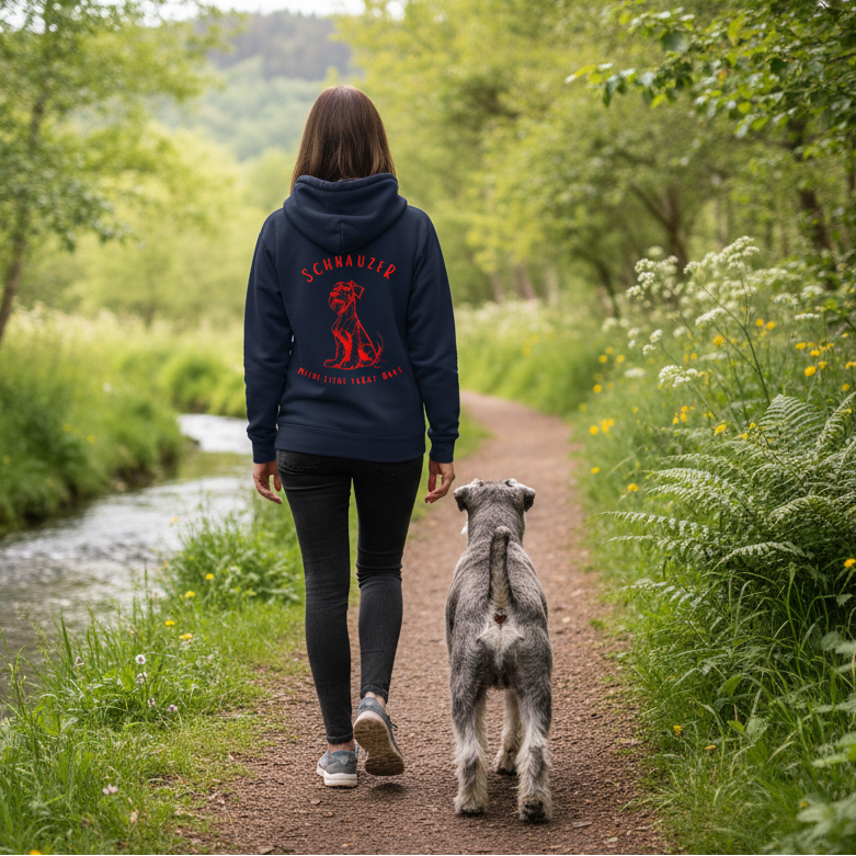 Zweifarbiger Schnauzer Hoodie mit Schnauzer Motiv auf Brust und Rücken - navy/red - navy/red