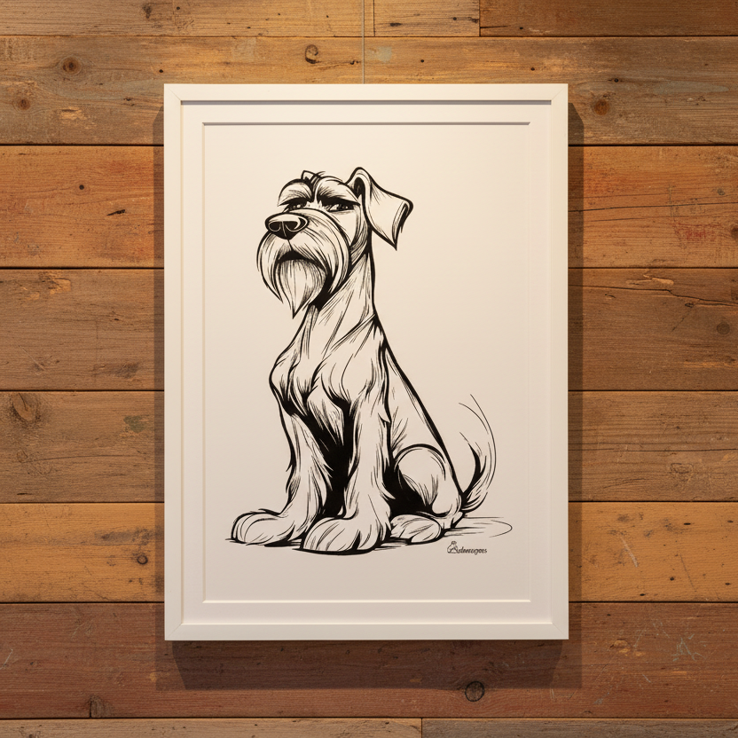 Framed poster (49 × 69 cm) - whiteBlack Schnauzer Art Poster mit schwarzer Schnauzerfigur im weißen Rahmen