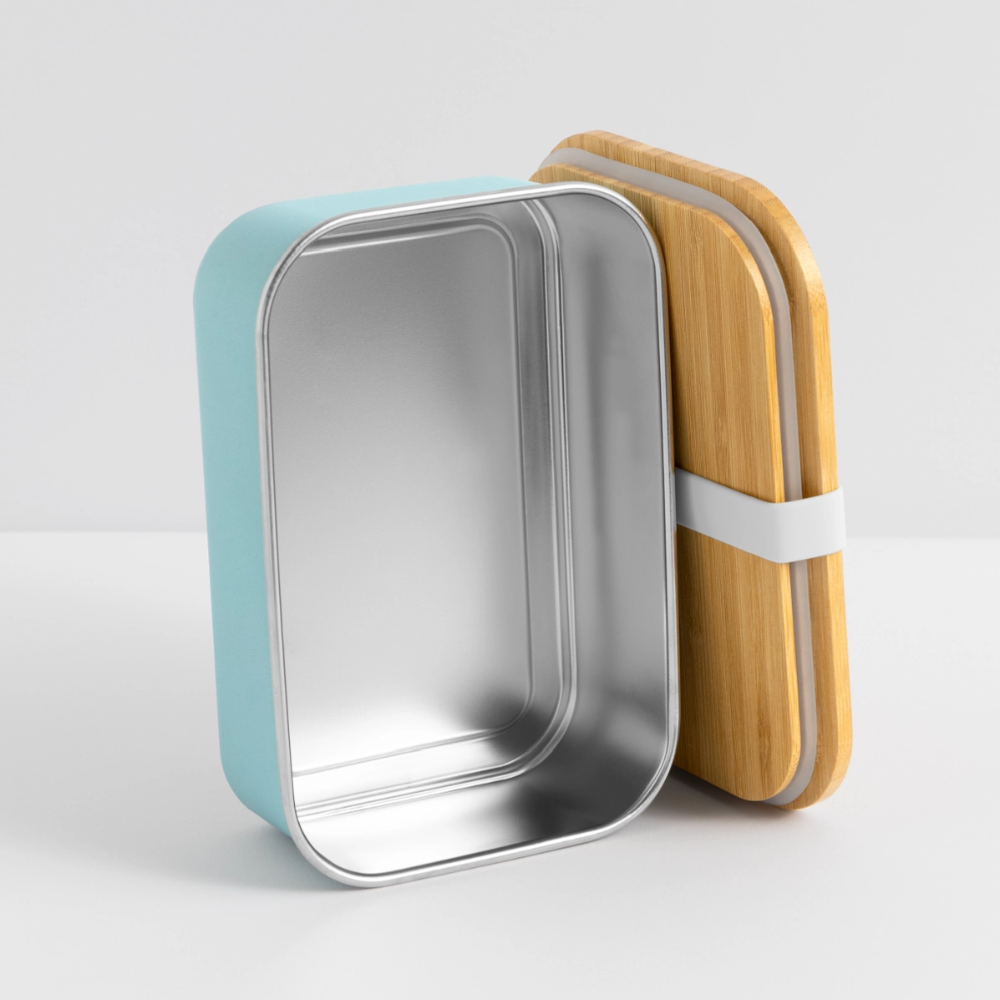 Lunchbox aus Edelstahl mit Bambusdeckel und Aufdruck „Dem Schnauzer seine Kekse“ – stilvolle Snackbox für Schnauzerfans.  light blue