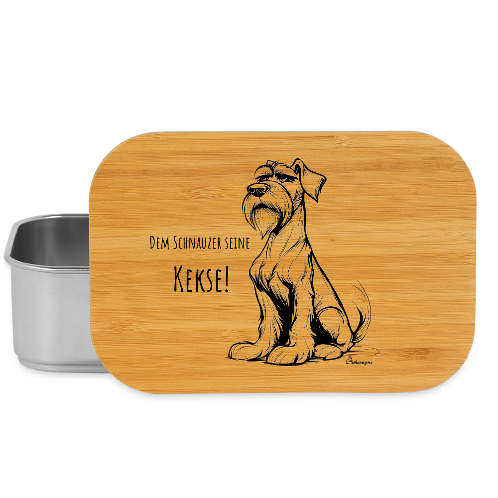 Lunchbox aus Edelstahl mit Bambusdeckel und Aufdruck „Dem Schnauzer seine Kekse“ – stilvolle Snackbox für Schnauzerfans.   silver
