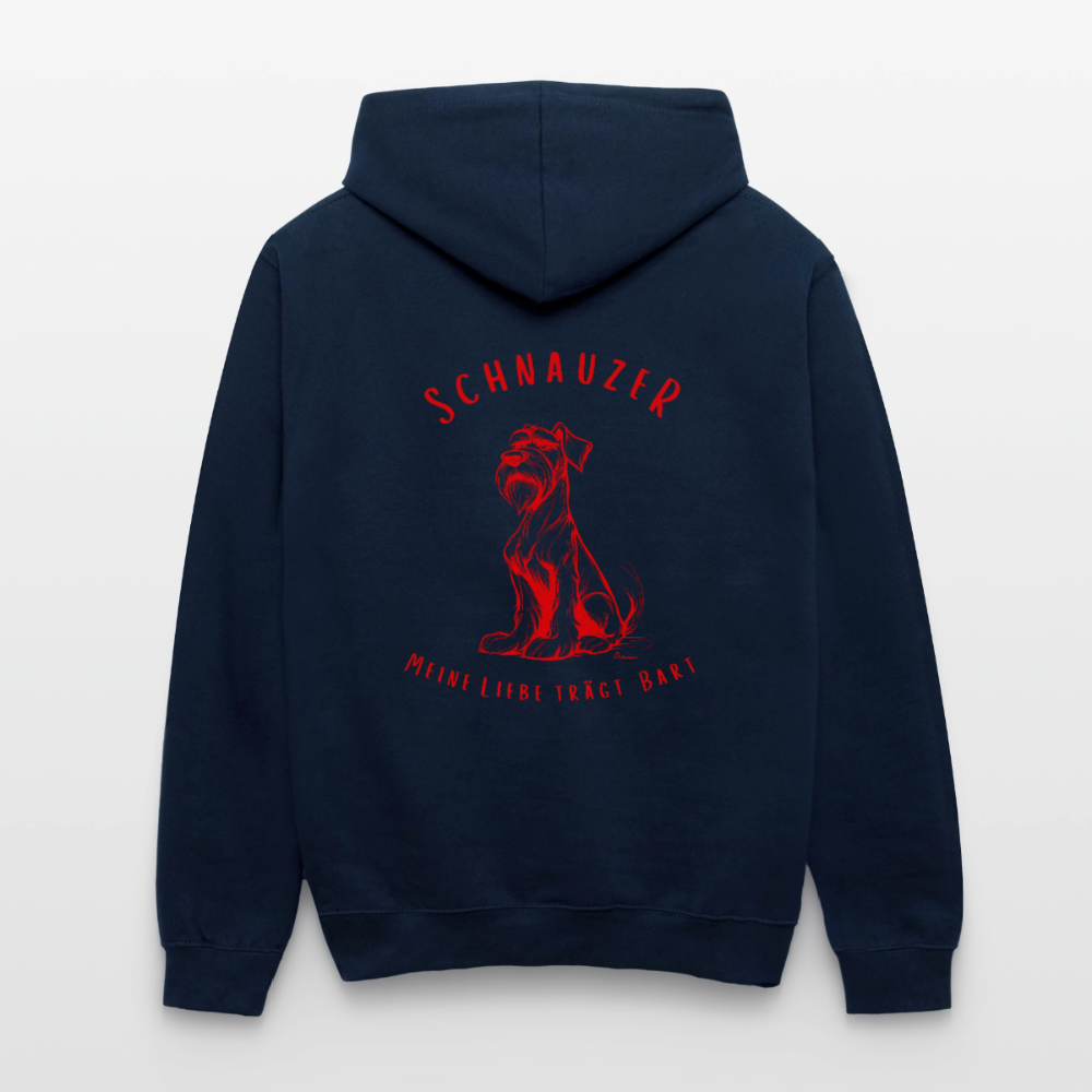 Zweifarbiger Schnauzer Hoodie mit Schnauzer Motiv auf Brust und Rücken - navy/red - navy/red