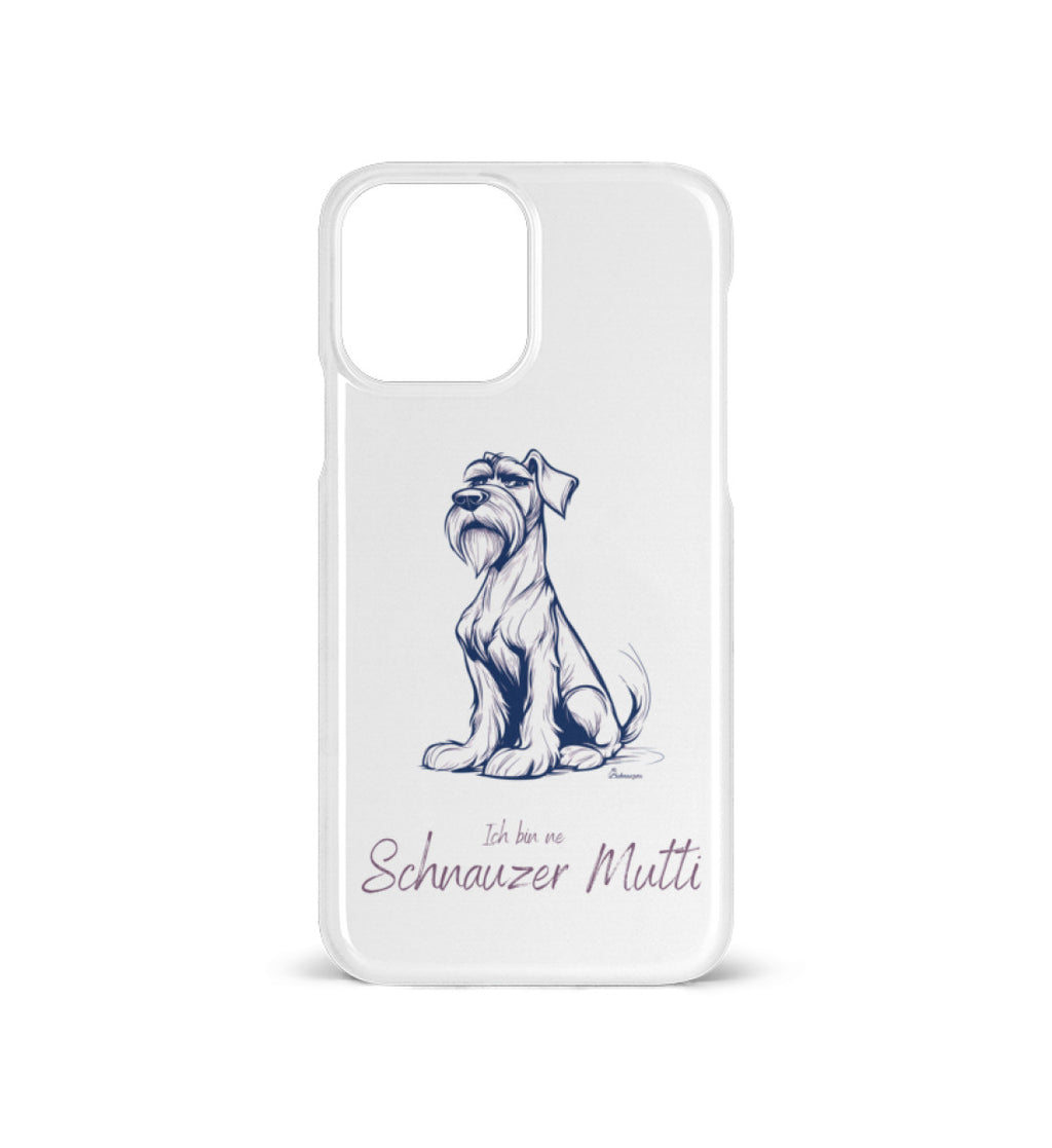Handyhülle iPhone 12/12Pro mit bunter Schnauzerfigur und Spruch Schnauzer Mutti – Premium Hülle in Weis für Schnauzer-Fans