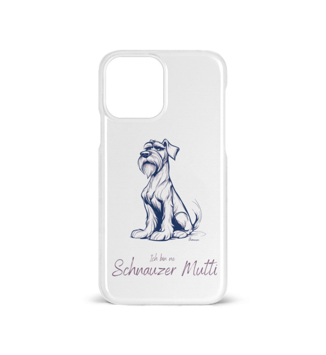 Handyhülle iPhone 12/12Pro mit bunter Schnauzerfigur und Spruch Schnauzer Mutti – Premium Hülle in Weis für Schnauzer-Fans