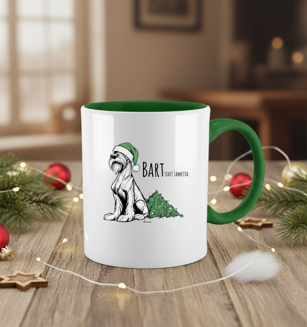 Weihnachtstasse „Bart statt Lametta“ – Schnauzer Motiv, zweifarbig, Keramik