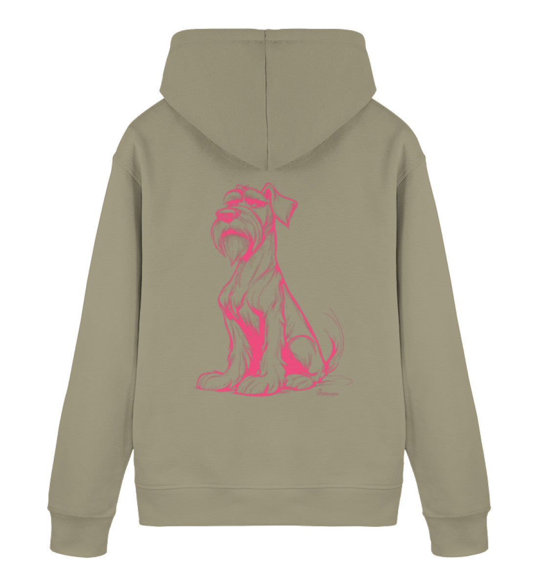 Premium Hoodie Rosa Schnauze – nachhaltiger Schnauzer Hoodie in Khaki mit rosa Motiv für Hundeliebhaber