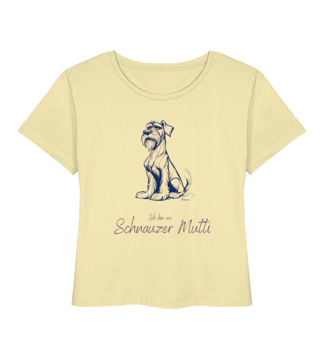 Damen Shirt Schnauzer-Mutti in Butter Gelb – Bio Baumwolle mit fuchsia Schnauzer Motiv und Statement