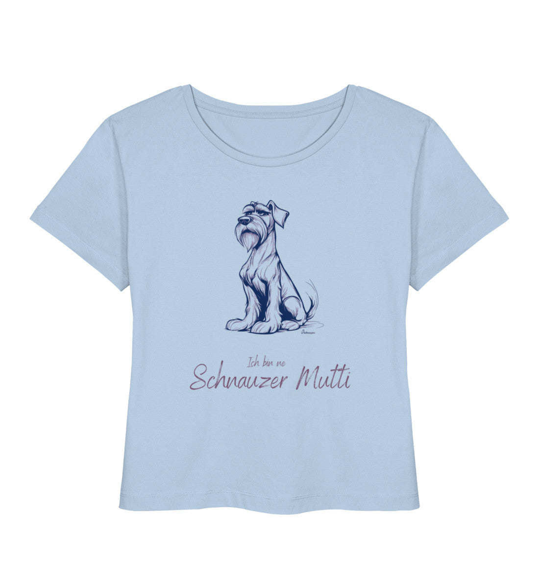 Damen Shirt Schnauzer-Mutti in Hell Blau – Bio Baumwolle mit fuchsia Schnauzer Motiv und Statement