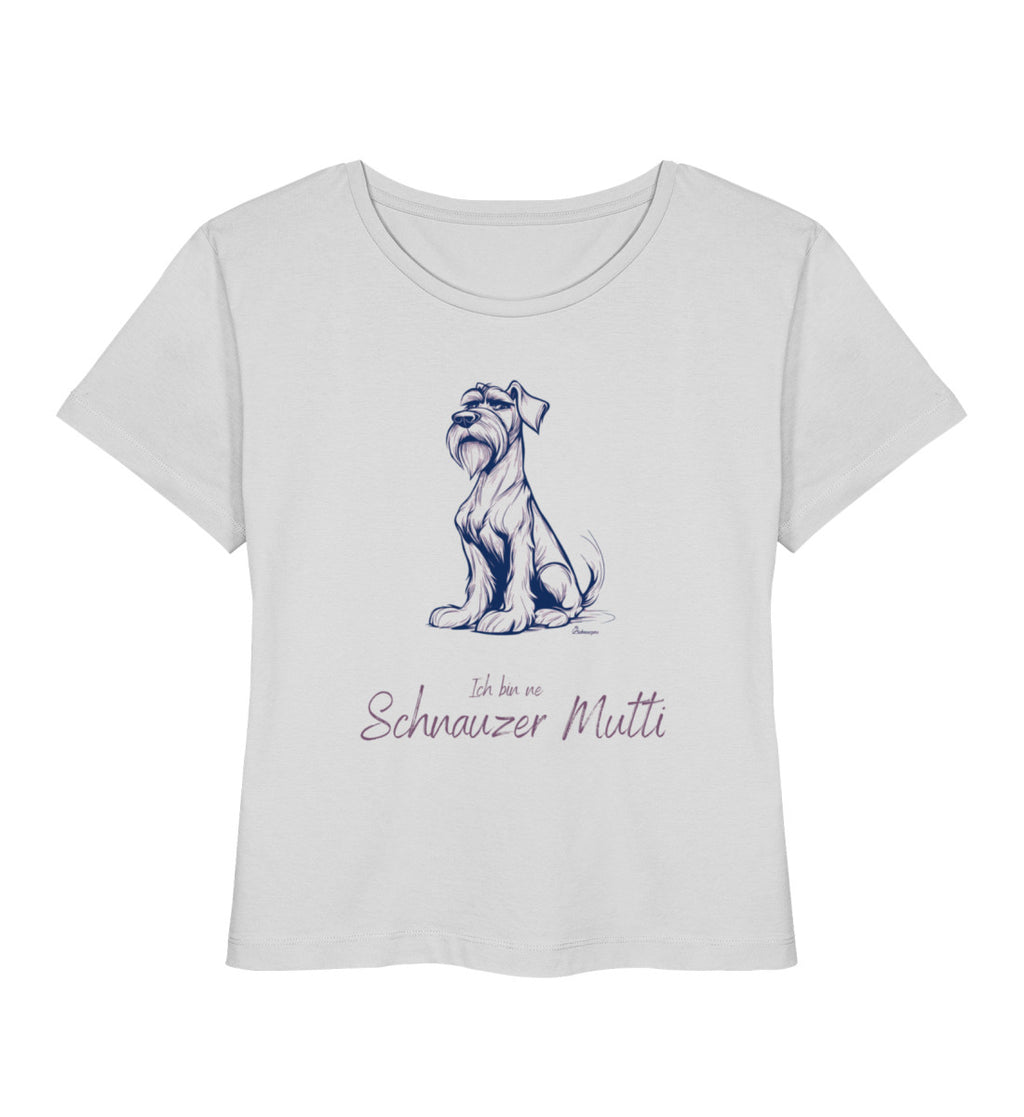 Damen Shirt Schnauzer-Mutti in Heather Grey – Bio Baumwolle mit fuchsia Schnauzer Motiv und Statement