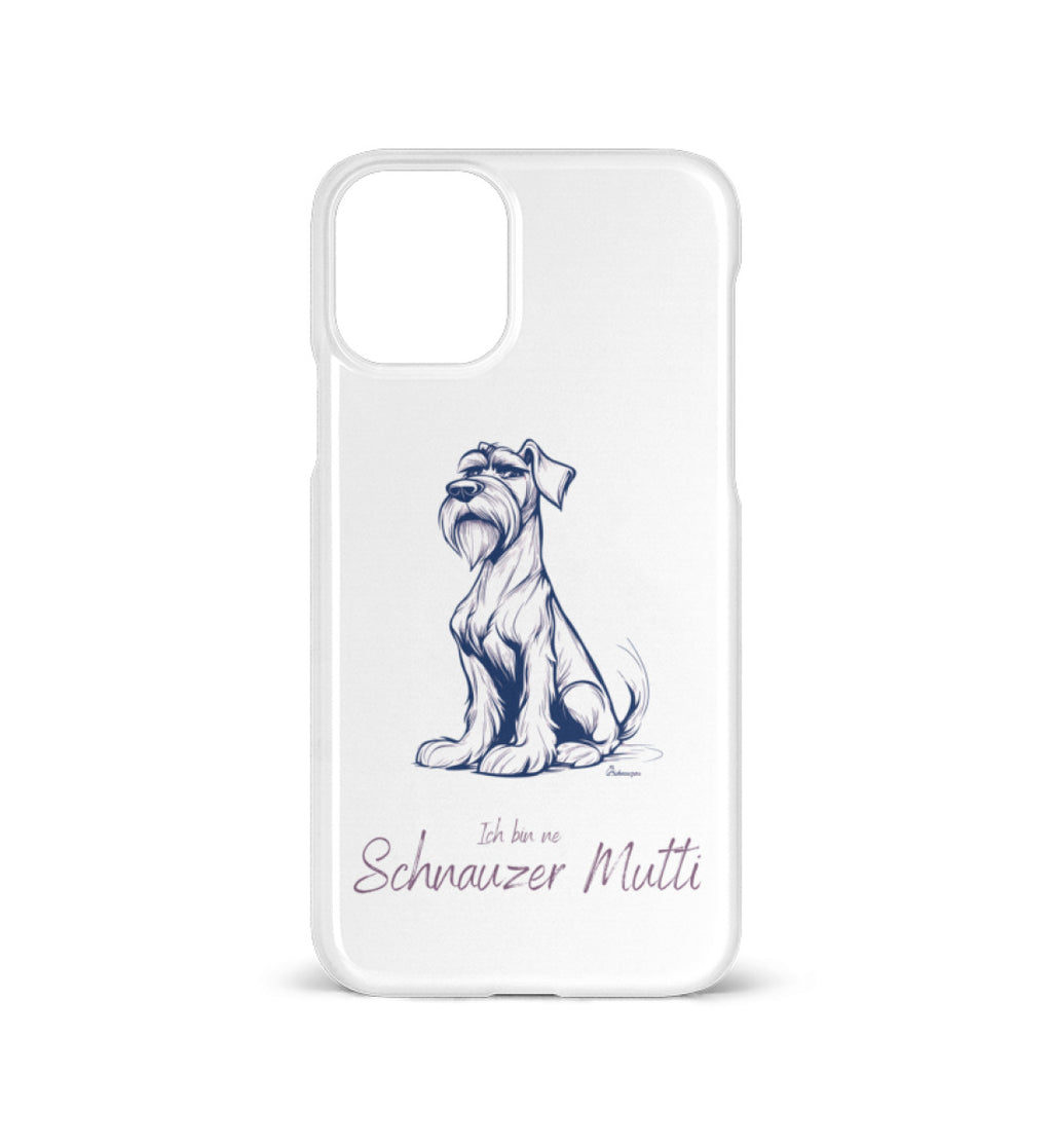 Handyhülle iPhone 11 mit bunter Schnauzerfigur und Spruch Schnauzer Mutti – Premium Hülle in Weis für Schnauzer-Fans