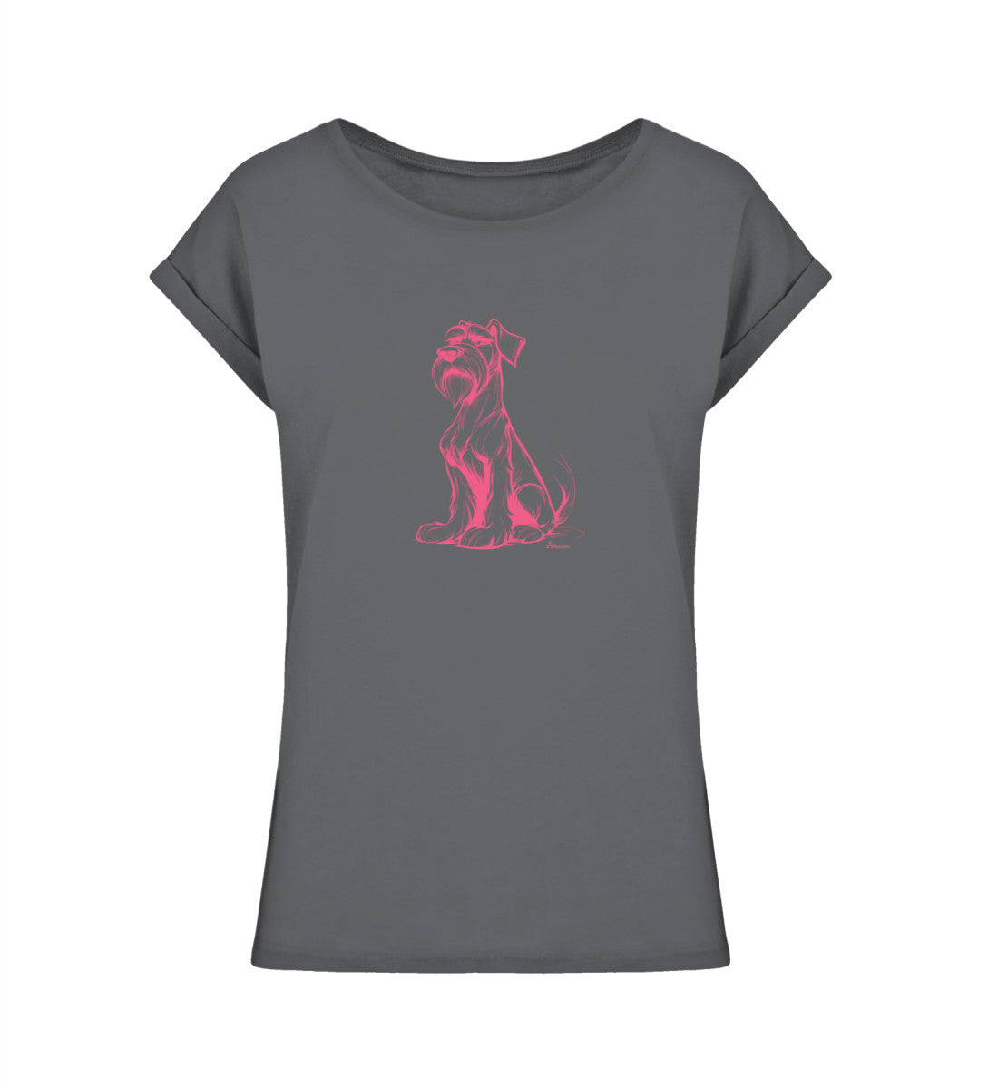 Damen Shirt Rosa Schnauze – in Charcoal. Nachhaltiges Schnauzer T-Shirt mit rosa Motiv für Hundeliebhaber