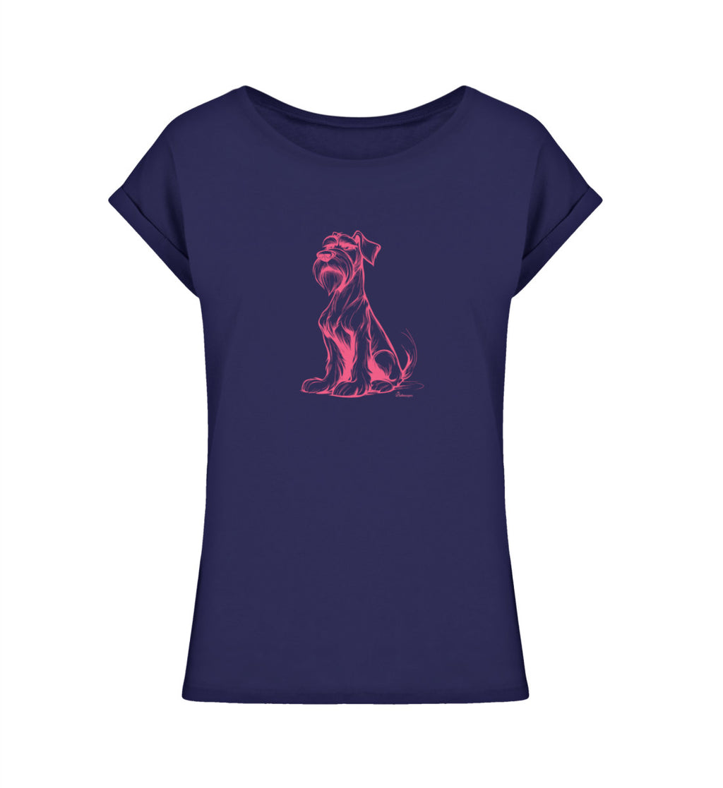 Damen Shirt Rosa Schnauze – in Navy. Nachhaltiges Schnauzer T-Shirt mit rosa Motiv für Hundeliebhaber