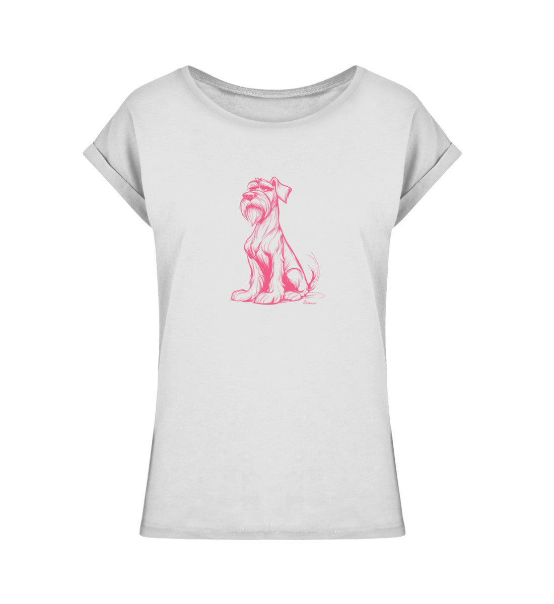 Damen Shirt Rosa Schnauze – in Heather Grey Nachhaltiges Schnauzer T-Shirt mit rosa Motiv für Hundeliebhaber