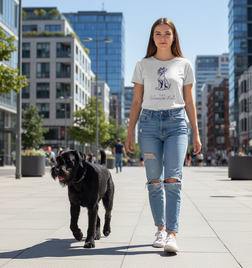 Damen Shirt Schnauzer-Mutti in Heather Grey – Bio Baumwolle mit fuchsia Schnauzer Motiv und Statement
