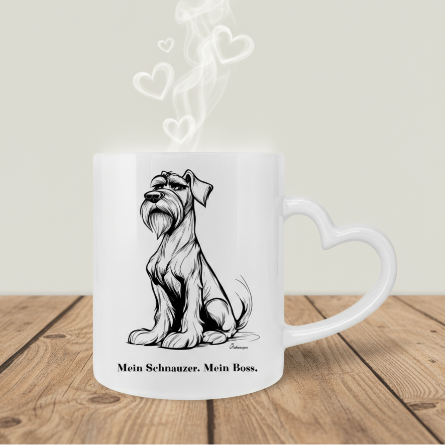 Herzhenkel Tasse "Mein Schnauzer. Mein Boss."