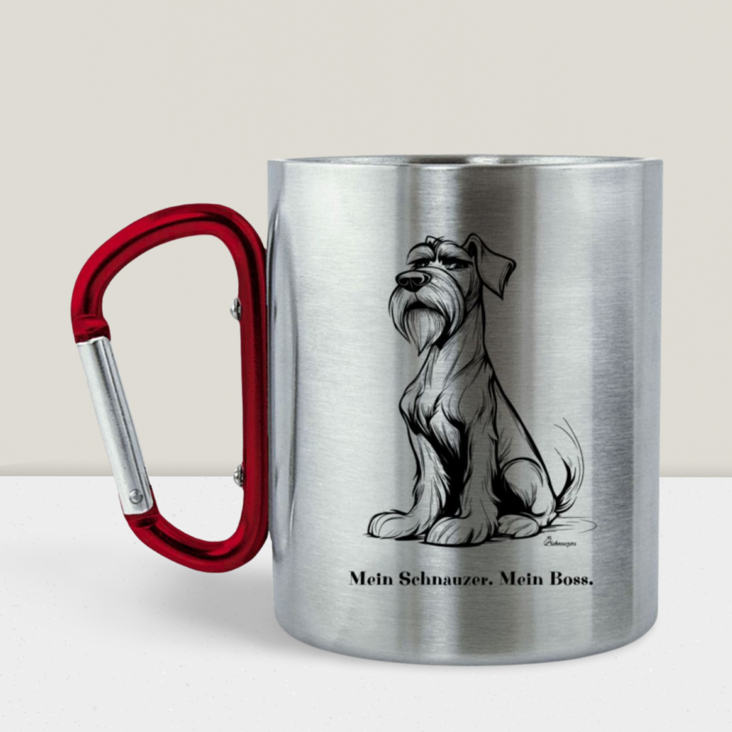 Edelstahltasse mit Karabinergriff "Mein Schnauzer. Mein Boss."