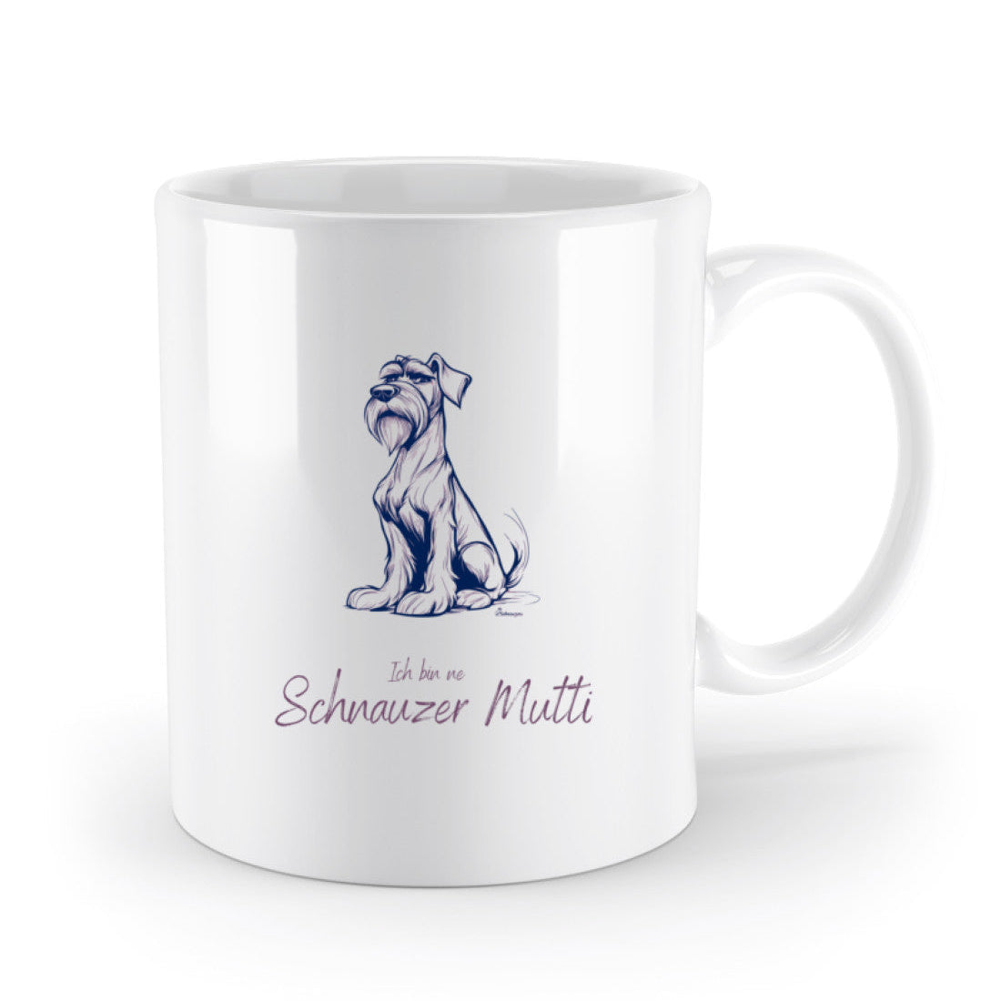 Schnauzer-Tasse mit Spruch „Ich bin ’ne Schnauzer Mutti“ – Keramiktasse in Weis mit handgezeichnetem Schnauzer-Motiv