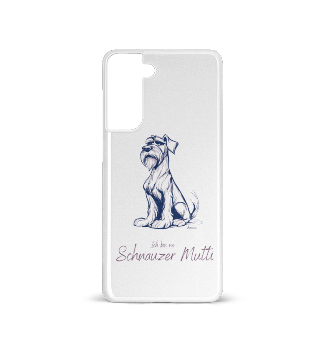Schnauzer Mutti Handyhülle White für Samsung Galaxy S21 – Schnauzerfigur auf dunklem Hintergrund