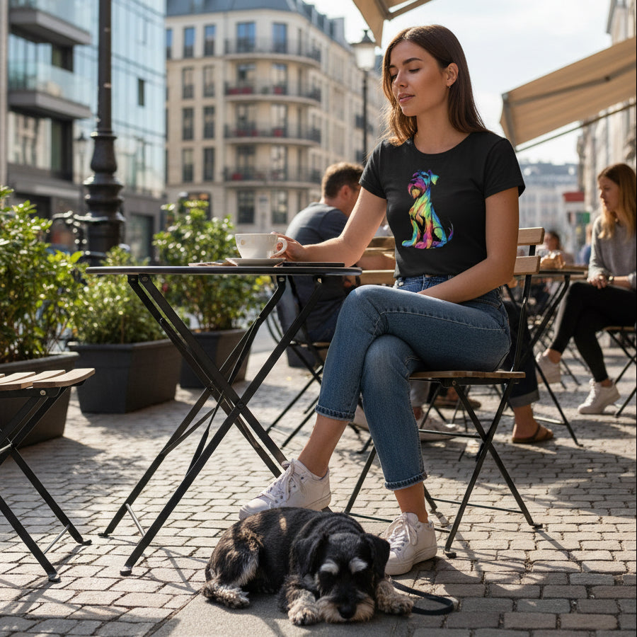 Roll Up Shirt Color Me Schnauzer in Schwarz – Damen Shirt mit buntem Schnauzer Motiv